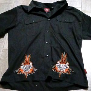 VINTAGE 90S DRAGONFLY ROAD HOUSE Tribal Skull Motor Emboidered Button Do…
